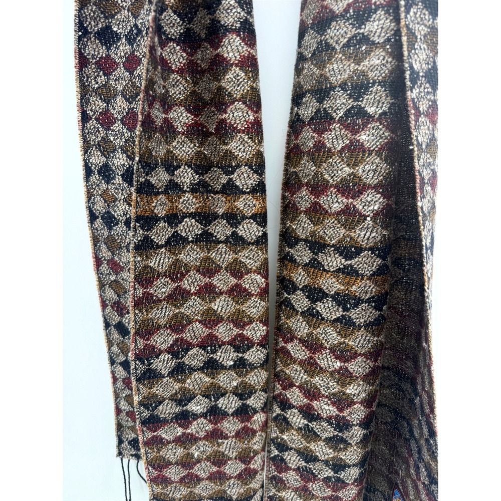 Vintage Made in Germany Wool Blend Geometric Diamond Fringe Scarf Multicolor - Picture 2 of 6